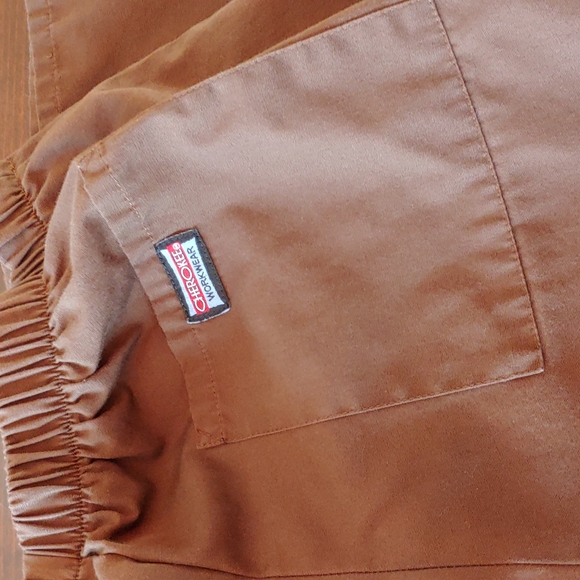 Retro scrub set, brown and turquoise, top is L and M flare pants. - Picture 7 of 10